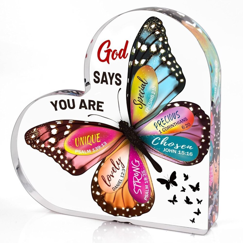 Christian Inspirational Gift for Women Heart-Shaped Acrylic Butterfly Decor